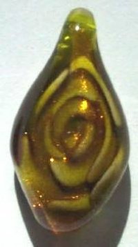 1 33x18mm Olive with Gold Lampwork Pendant